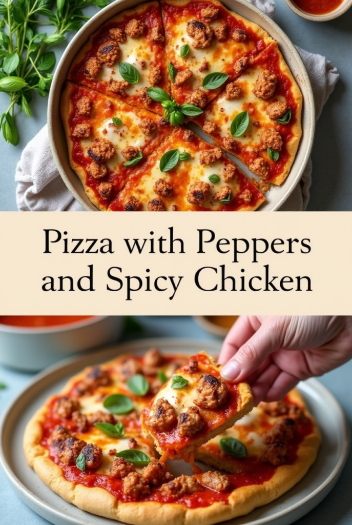 pizza with peppers and spicy chicken