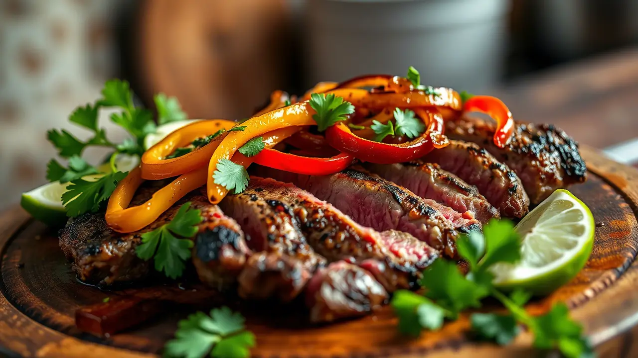 Steak with bell peppers and onion 1